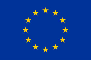EU flag yellow stars in a circle on blue background